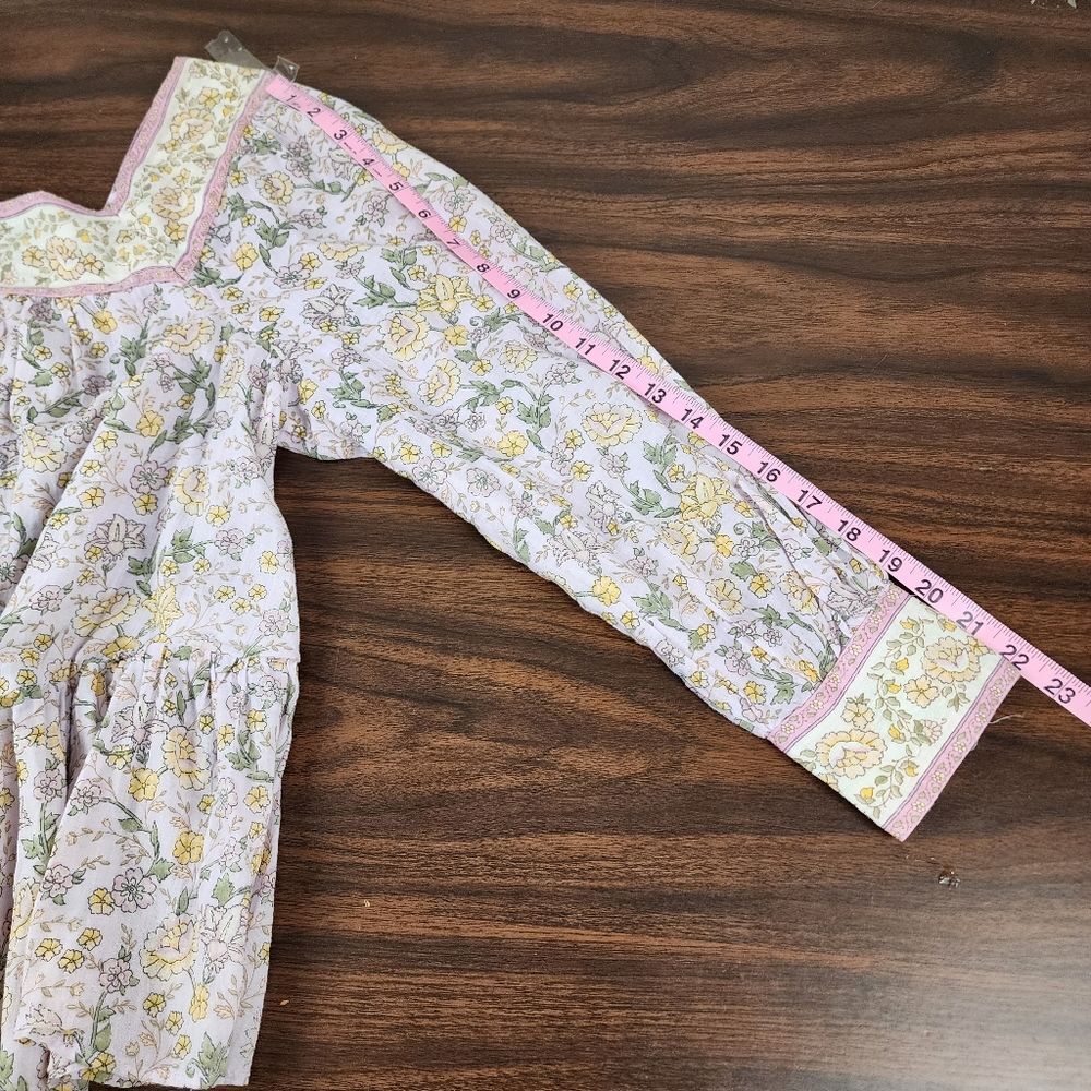 American Eagle AEO Cotton Top Floral Peasant Blouse Boho Balloon Long Sleeve S - Picture 8 of 16